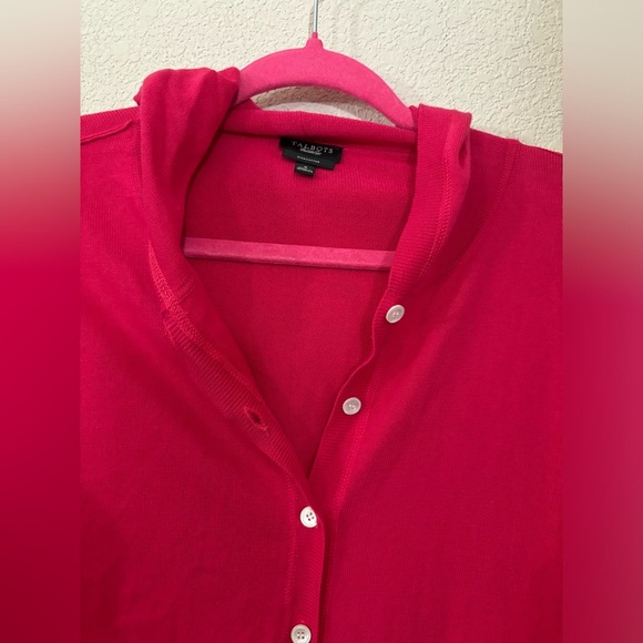 Talbots 100% Pima Cotton Red Raspberry Pink Hooded Cardigan Sweater S - Picture 3 of 7